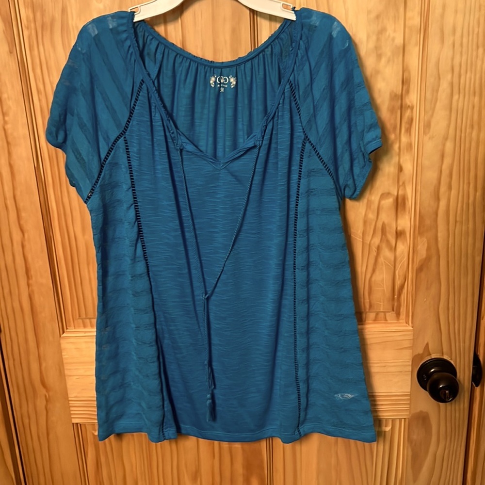 Blue Cato detailed top.